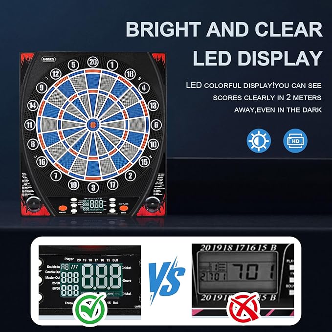 Electronic Dartboard, Dual Speakers with Automatic Voice Announcing Score, High Definition LCD Display, Includes 12 Soft Tip Darts, Suitable for Family Gatherings Bar Entertainment