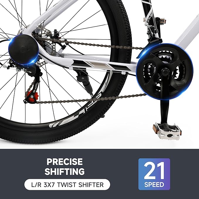 Bruce & Shark 27.5" Mountain Bike, 21-Speed Aluminum Alloy Frame, Front Suspension, Mechanical Disc Brakes, Men/Women All-Terrain Bicycle with Bike Lock & Pump