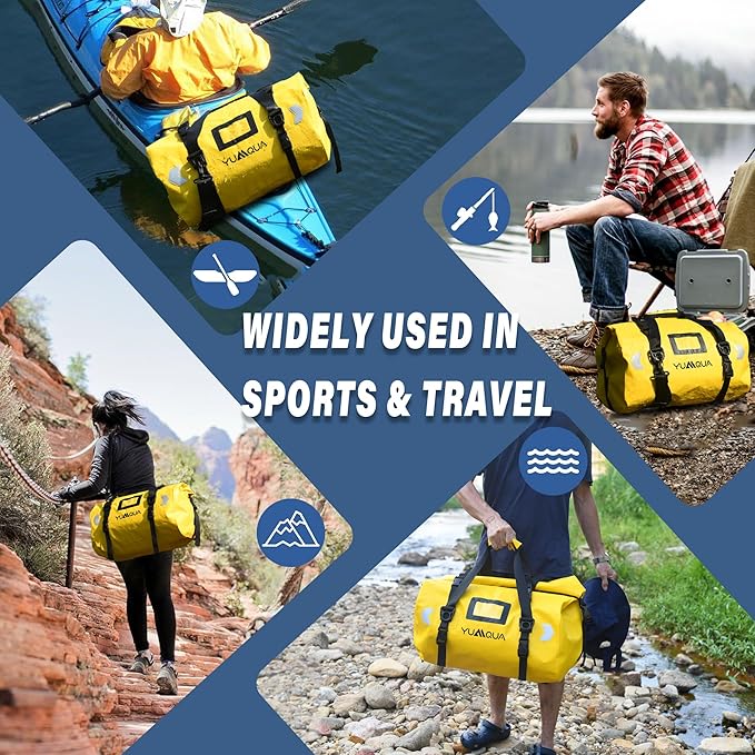 Waterproof Duffel Bag, Large Duffle Bag for Travel Heavy Duty Dry Bag with Durable Strap & Handle for Outdoor Motorcycle Boating Rafting Kayaking Paddleboarding