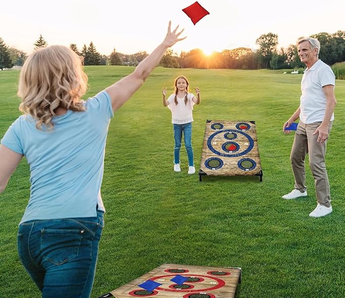 NZQXJXZ Portable Cornhole Board Set 3x2 Ft with 8 Bean Bags Corn Hole Toss Game Cornhole Games for Indoor and Outdoor Parties, Ideal for Kids, Adults, Camping Travel,Parties,Beach, Yard