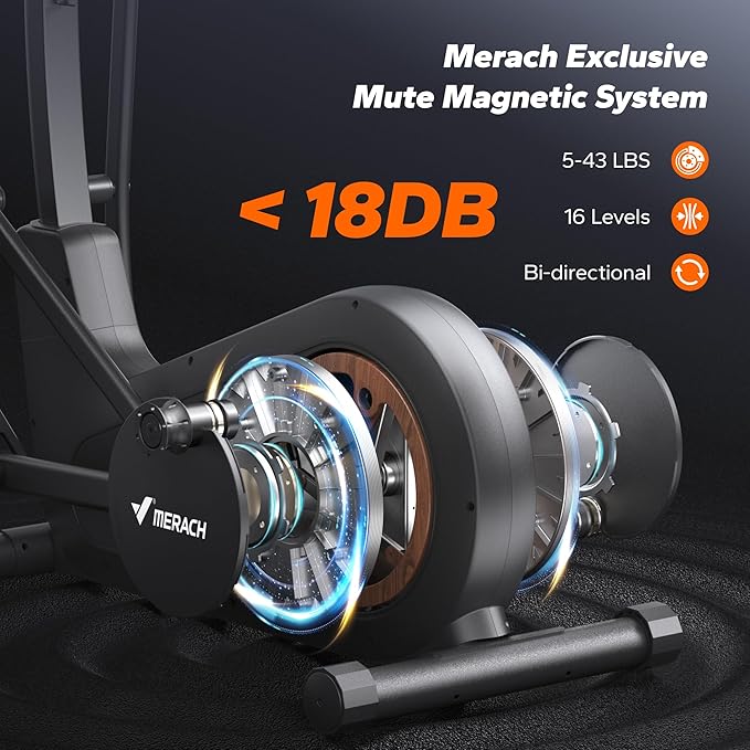 Merach Elliptical Machine, Elliptical Exercise Machine for Home with Hyper-Quiet Magnetic Drive System, Elliptical Training Machines with16.5-19IN Stride, Automatic Resistance, 400lbs Capacity