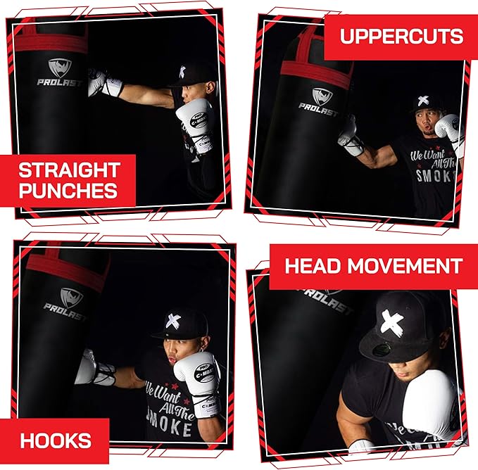 PROLAST Heavy Punching Kicking Bag for Adults, Boxing, MMA, Martial Arts, Muay Thai, Strength Training Equipment, Filled, 6ft, 150 lbs, Colored Trim Strap, Rhino Logo