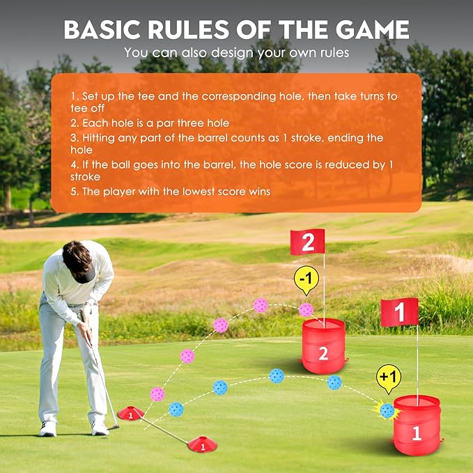 Golf Bucket Outdoor Yard Games, Golf Practice Toys for Family, Adults and Kids, Portable Golf Course for Backyard, Lawn, Park, Beach, Camping (3 Hole Course)