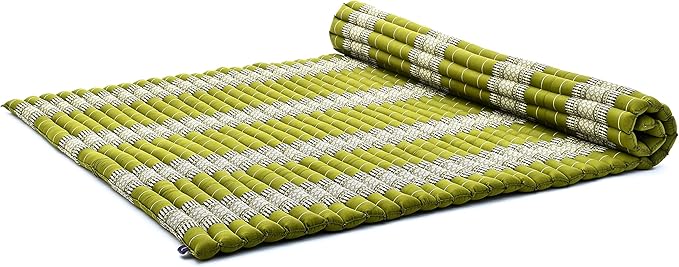 Leewadee - Foldable Floor Mattress - Japanese Roll Up Futon -Trifold Tatami Mat- Guest Floor Bed - Camping Mattress - Thai Massage Mat, Kapok Filled, 75 x 57 inches, Green