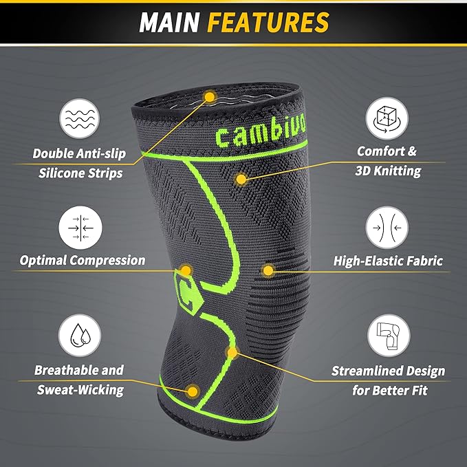 CAMBIVO 2 Pack Knee Brace, Knee Compression Sleeve for Men and Women, Knee Support for Running, Workout, Gym, Hiking, Sports (Green,Small)