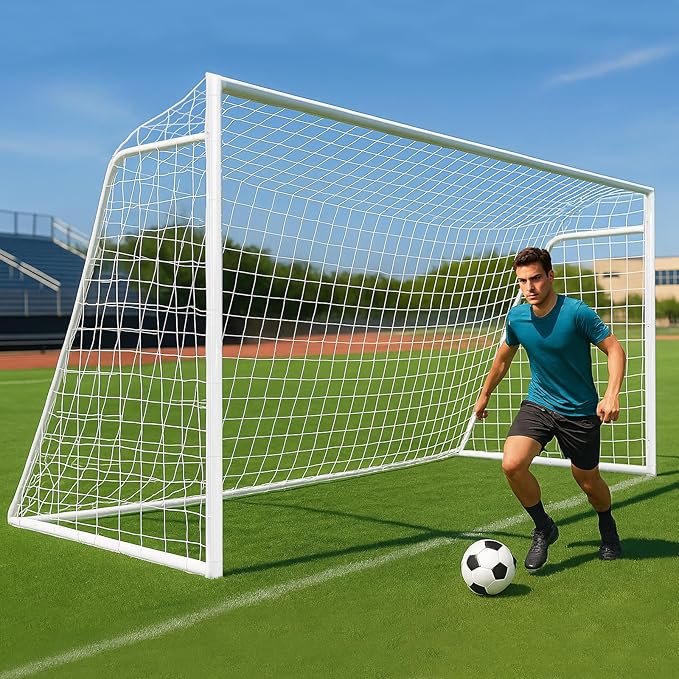 MOPHOTO 6x4/8x6/10x6.5/12x6/16x7ft Soccer Goals for Backyard, Foldable Steel Soccer Goal with 6 Cones, Weatherproof Soccer Goal for Teens/Adults Practice Training