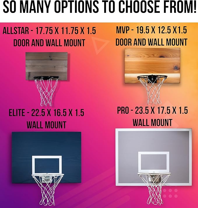 All-Star Mini Indoor Basketball Hoop & Ball Set in Solid red Cedar Made in USA. Unique Over The Door or Wall Option 3 Mini Basketballs for Indoor Fun.