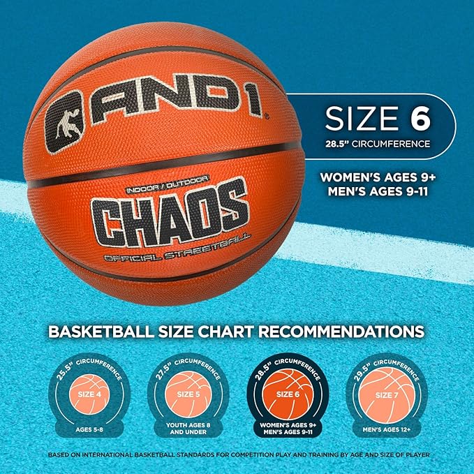 AND1 Toss Up Basketball : Youth Sized Rubber Streetball for Indoor and Outdoor Use, Deep Channel Construction and Durability, Includes 10” Pump