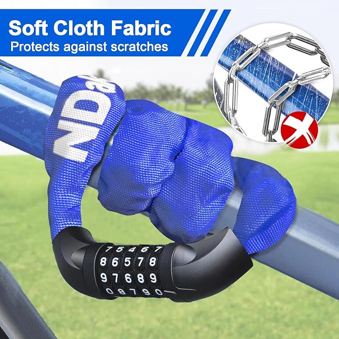 NDakter Bike Chain Lock, 5 Digit Combination Heavy Duty Anti Theft Bicycle Chain Lock,2.62/3.2/4.27/5/6Ft Long Security Resettable Bike Locks for Bike, Bicycle, Scooter, Door, Gate, Fence-4/6mm Thick