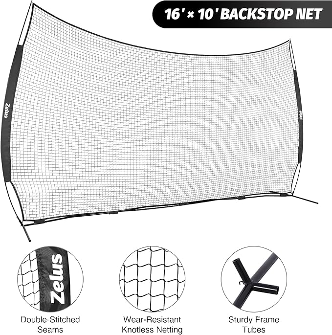 12x9ft / 16x10ft Barricade Backstop Net, Ball Sports Barrier, Practice Net for Baseball, Softball, Lacrosse, Soccer, Basketball and More