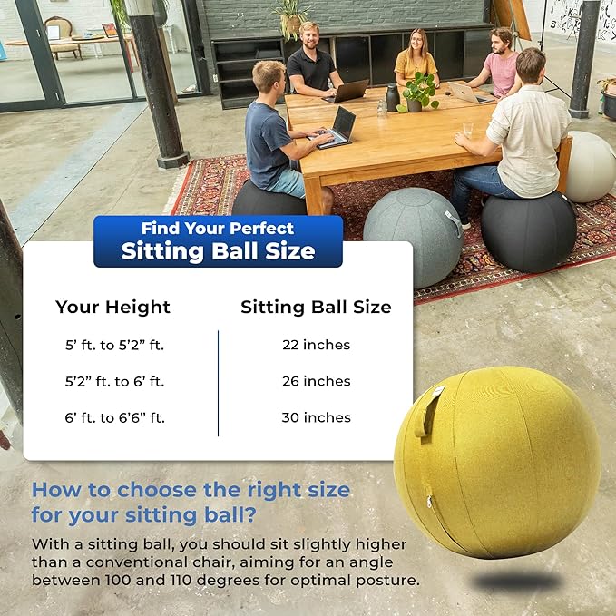 Balance Ball Chair for Office & Home - Ergonomic Exercise Ball for Posture & Back Pain Relief, Yoga Ball Chair - Sitting Ball with Washable Linen Cover