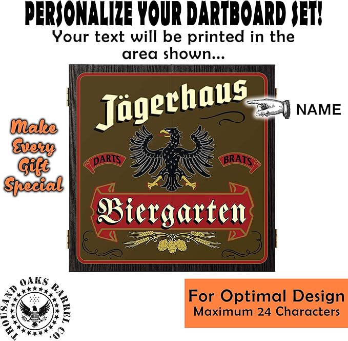 THOUSAND OAKS BARREL CO. | Personalized Dartboard & Cabinet Set with 6 Steel Tip Darts