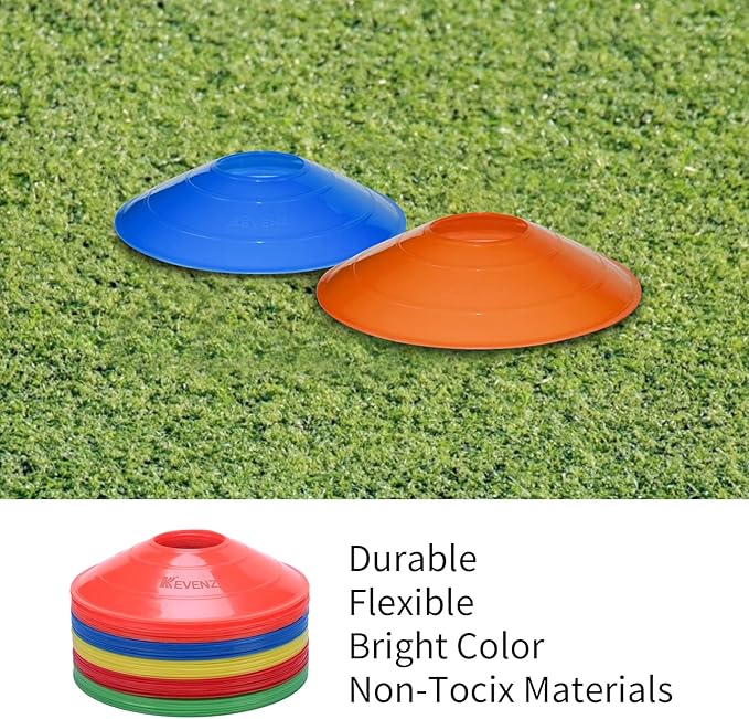 KEVENZ 50-Pack Soccer disc Cones,More Thicker, More Flexible,Multi Color Cone for Agility Training, Soccer, Football, Kids, Field Marker
