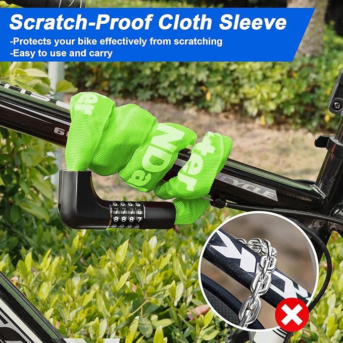 NDakter Upgrade Bike Chain Lock with 4 Digit Combination and 2 Keys, 3.2/4.28 Ft Heavy Duty Anti-Theft Bicycle Lock, 2 Ways to Unlock High Security Scooter Locks for Ebike, Escooter, Door