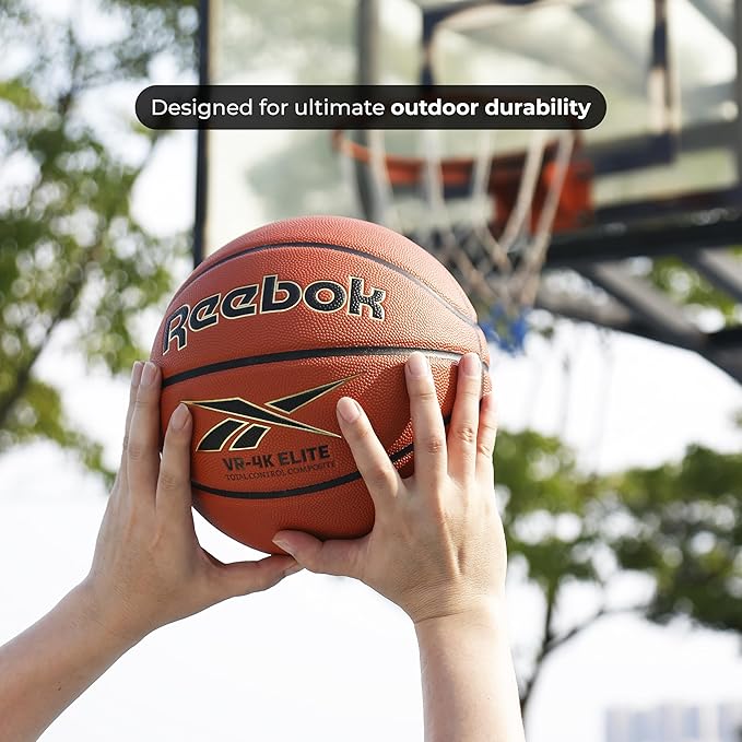 Reebok Elite Basketball, Official Size, Composite Leather, Anti-Slip Grip, Consistent Shape Retention, Includes Pump & Needle, VR-4K Series
