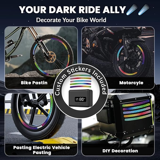 Mini Bike Pump 130PSI, Portable Bicycle Tire Pump with Pressure Gauge, Fast 30S Inflation for MTB/Road/E-Bike, Works with Presta & Schrader Valves, Includes Reflective Stickers