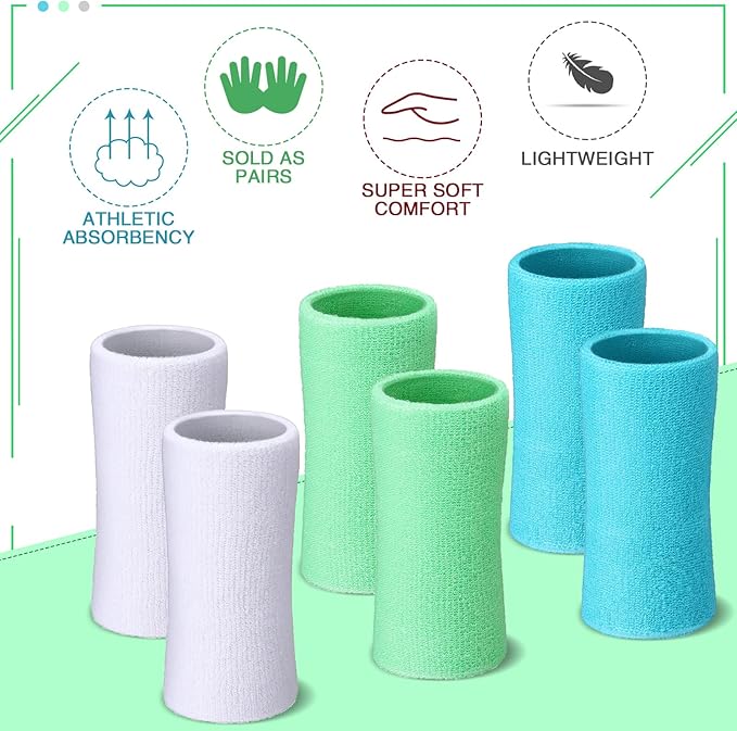 WILLBOND 6 Inch Wrist Sweat Bands for Men Women Tennis Elastic Athletic Long Sweatband Wrist Absorbent for Basketball Tennis Running Outdoor Activity