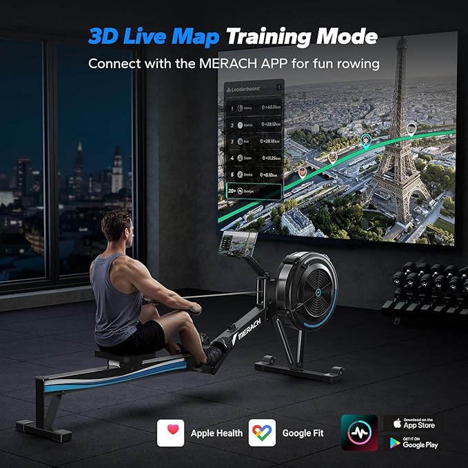 MERACH Rowing Machines for Home, Adjustable Air Resistance Professional Indoor Rowing Machine, Ergonomic Comfort Seat, Performance Monitor and Device Holder, Easy Storage