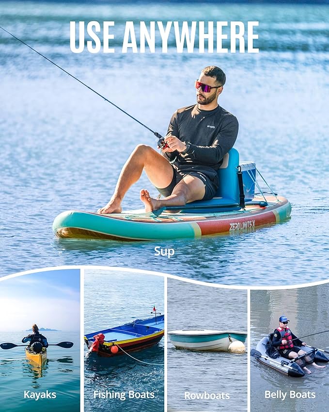 ZLX Paddle Board Seat with Back Support, Portable Kayak Seat, Air Pump Included, Universal Inflatable Seat for Adults, Foldable Ergonomic Design, Easy Fix for Outdoor Fishing/Kayaking/Camping