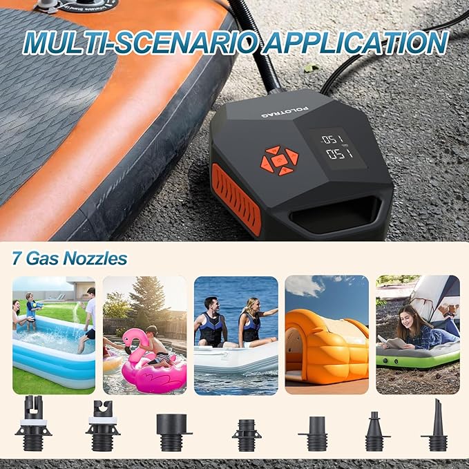 Paddle Board Pump, SUP Pump Electric Portable with Auto-Off/Deflation, 12V DC Car Connector Air Pump for Inflatables, Kayak and Air Mattress