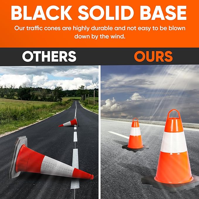 Pyle 12" PVC Traffic Cones, 12-PackSafety Cones for Parking, Construction & Roadwork, High-Visibility Orange, Durable, Stackable Design, Heavy-Duty Base for Stability in All Weather