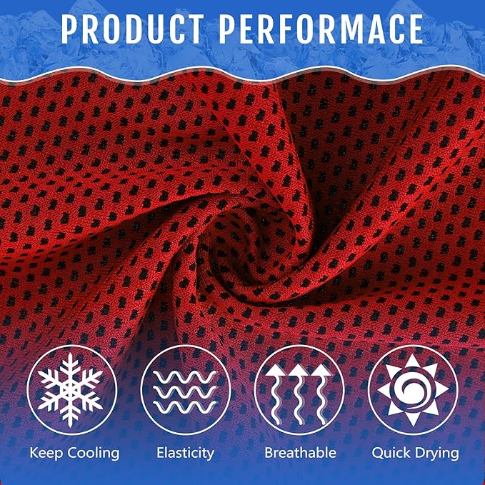 Hosuly 150 Pack Cooling Towels Bulk 40 x 12 Inch Large Chilly Breathable Sweat Sports Cold Towels Sublimation Microfiber Ice Neck Rags for Hot Weather Workout Baseball Softball Gym Team Gift(Red)