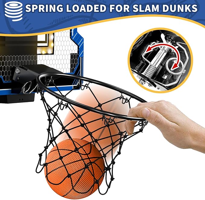 Mini Basketball Hoop Indoor with Scoreboard/LED Light, Glow in The Dark Door Basketball Hoop, Toy Gifts for Kids Boys Girls Teens Adults, Suit for Bedroom/Office/Outdoor/Pool, Blue