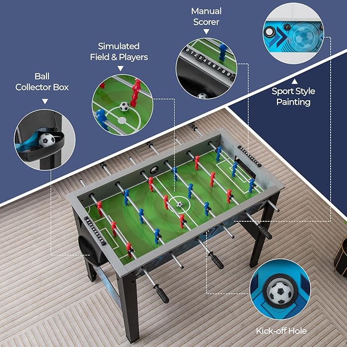 Goplus Foosball Table, Freestanding Soccer Table Game with 2 Footballs, Ergonomic Handle, 18 Realistic Players, Adults Youth Kids Foosball Games for Indoor, Game Room, Office, Party