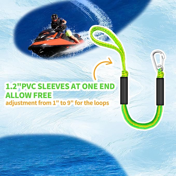 Bungee Dock Lines for Boats, 2 Feet, Pack of 2 (Green&Yellow)