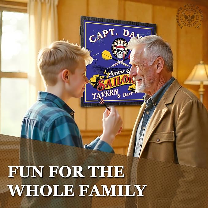 THOUSAND OAKS BARREL CO. | Personalized Dartboard & Cabinet Set with 6 Steel Tip Darts