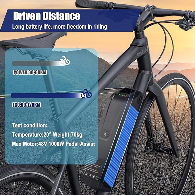 UAZ 36V 48V 52V Ebike Battery 4 Pin 10Ah 15Ah 20Ah Electric Bike Battery with 40A BMS Safe Lock, Led Indicator Light, for 200-1500W Motor Tricycle, Mountain Bicycle Batteries (48V15AH-4PIN)