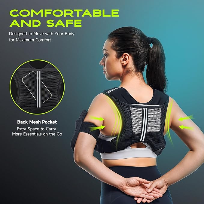Weighted Vest Women with Pocket, 5 10 15 20 25 30 lbs Weighted Vest for Women Men, Weight Vest with Reflective Strips Adjustable Buckle Straps for Walking Running Strength Training Cardio Workout