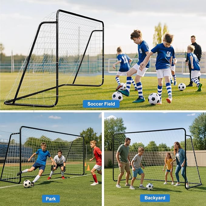 MOPHOTO 6x4/8x6/10x6.5/12x6/16x7ft Soccer Goals for Backyard, Foldable Steel Soccer Goal with 6 Cones, Weatherproof Soccer Goal for Teens/Adults Practice Training