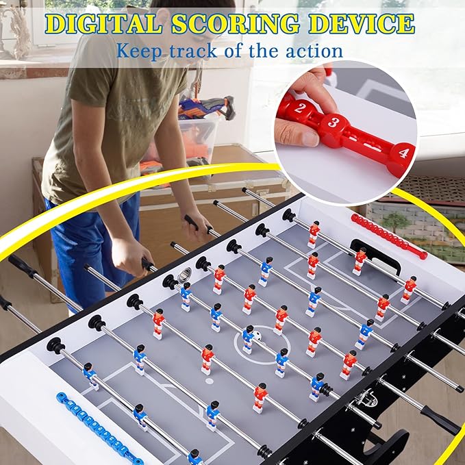 Foosball Table, 58inch Competition Soccer Table Game w/ 2 Balls for Adult Kids Youth, Heavy-Duty Arcade Table Soccer for Home, Game Room