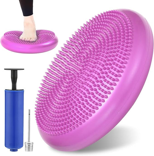 Special Supplies Stability Cushion Balance Pad for Core Strength Trainer and Flexibility, Tactile Sensory Disc for Standing or Sitting, Soft Molded Spike Surface, Includes Air Pump (Purple)