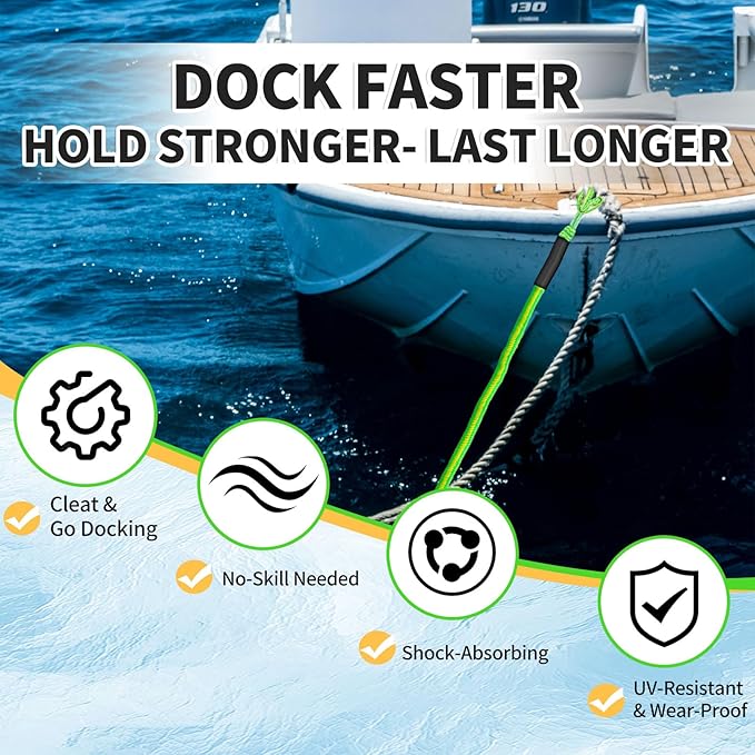 Bungee Dock Lines for Boats, 2 Feet, Pack of 2 (Green&Yellow)