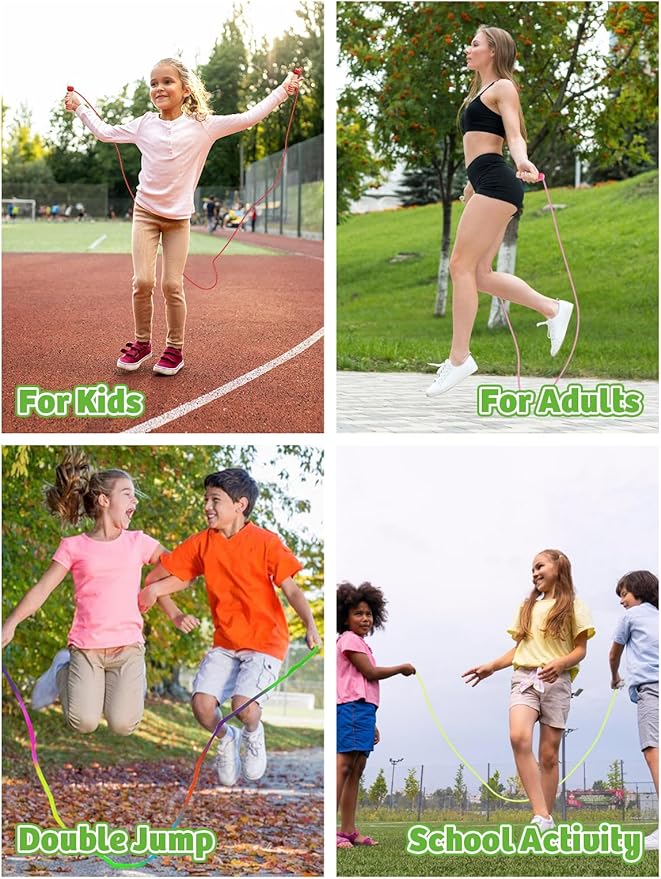 Jump Rope for Kids, Lorvain Adjustable Skipping Rope, Kids Jump Ropes with Wooden Handle for Girls Boys, Weighted Jumping Ropes for Fitness Workout Exercise Outdoor Fun Activity