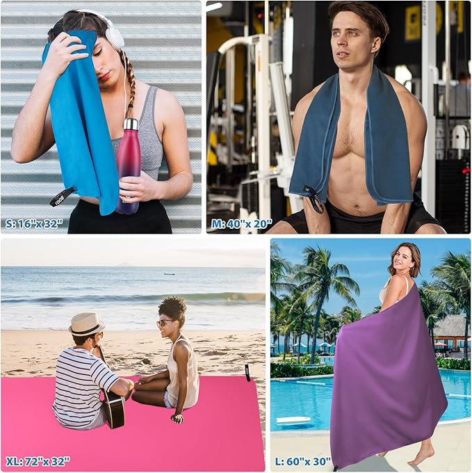 BOGI Microfiber Travel Sports Towel-Quick Dry Soft Lightweight Absorbent Compact for Camping Gym Beach Bath Yoga Swimming Backpacking (XL:72''x32''+16''x16''-Black)