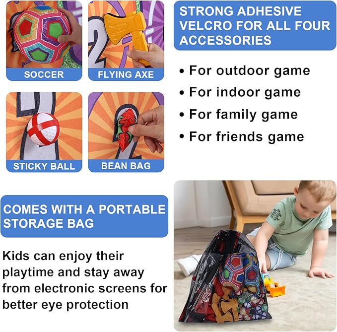 Soccer Games Set, 4-in-1 Carnival Games,-Battle Golf & Bean Bag Toss & Axe Throwing.Family Soccer Game with Various Accessories,Outdoor Games for Kids and Family