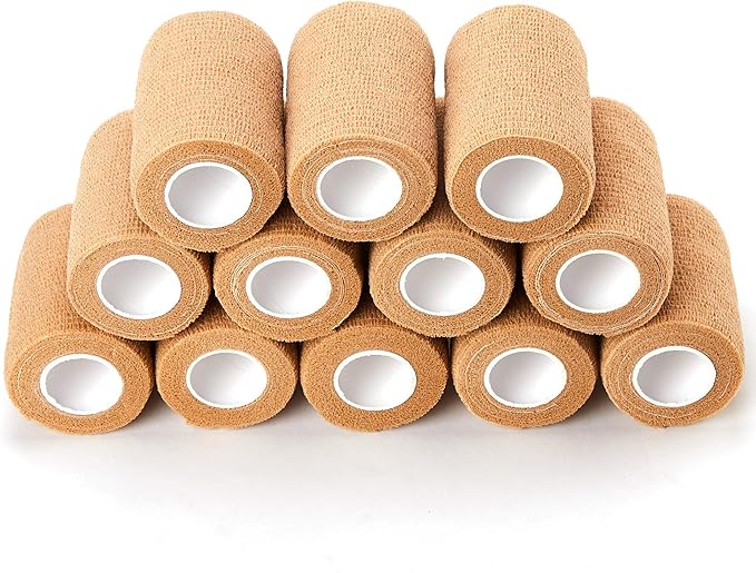 Self Adhesive Bandage Tape (3 Inches X 5 Yards), Elastic Cohesive Bandage Medical Wrap for First Aid, Sports, Wrist & Ankle (3 inch, Count, 12)