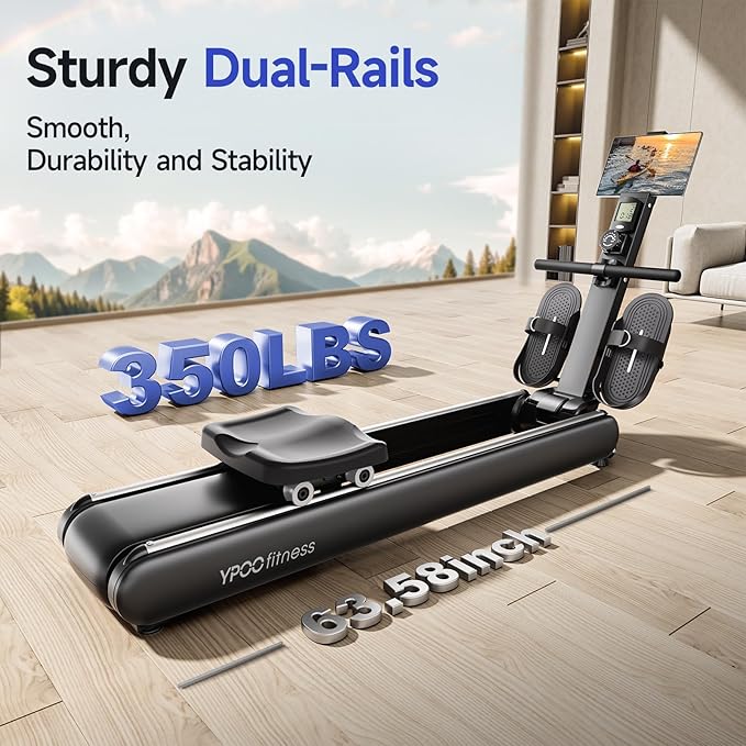 Rowing Machines for Home, Magnetic Row Machine Foldable, 16 Levels Quiet Resistance Rowing Machine with Dual Slide Rail, Folding Indoor Rowers Compact with Max 350lb Weight Capacity