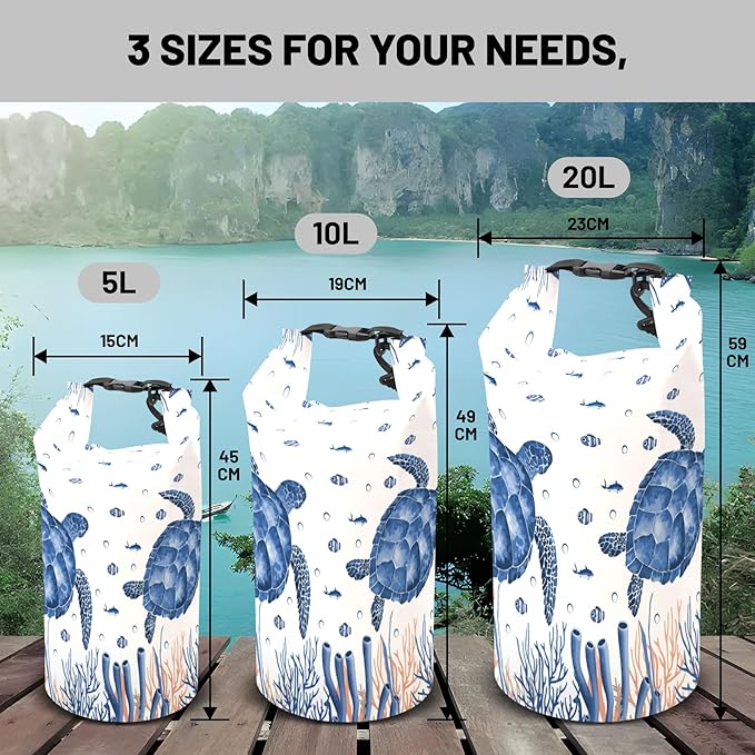 Waterproof Dry Bag,Roll Top Sea Turtle Coral Starfish Waterproof Backpack 5L/10L/20L Floating and Lightweight Bags for Kayaking, Boating, Fishing, Swimming and Camping with Waterproof Phone Case