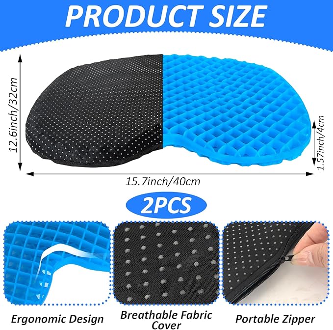 2 Pack Anti Slip Kayak Seat Cushion Thick Waterproof-Gel Breathable U Shape Seats Pad with Non-Slip Cover for Sit in Inflatable Kayak Canoe & Boat Kayak Accessories for Fishing Kayak