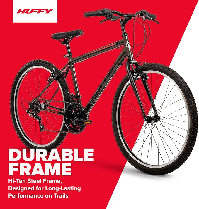 Huffy North Peak 26-Inch Mountain Bike, Durable Steel Frame, 5-Speed Twist Shifter, Front and Rear Linear-Pull Brakes, All-Terrain Tires, Padded ATB Saddle