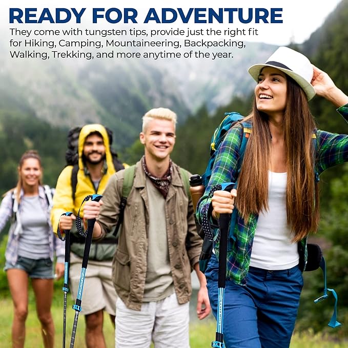 Adventure Pro Trekking Poles for Hiking - Anti Slip Collapsible Walking Sticks for Travel with Cork and Eva Grip, Lightweight Hiking Poles for Men and Women, 2 Sticks in 1PACK