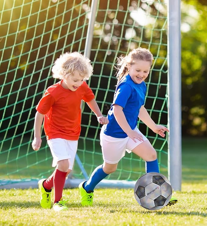 Soccer Ball - Premium Boy and Girl Official Match Ball with Cool Reflective Iridescent Rainbow Hex Pattern, Durable, Indoor, Outdoor, Training, Practice, Playtime and Games