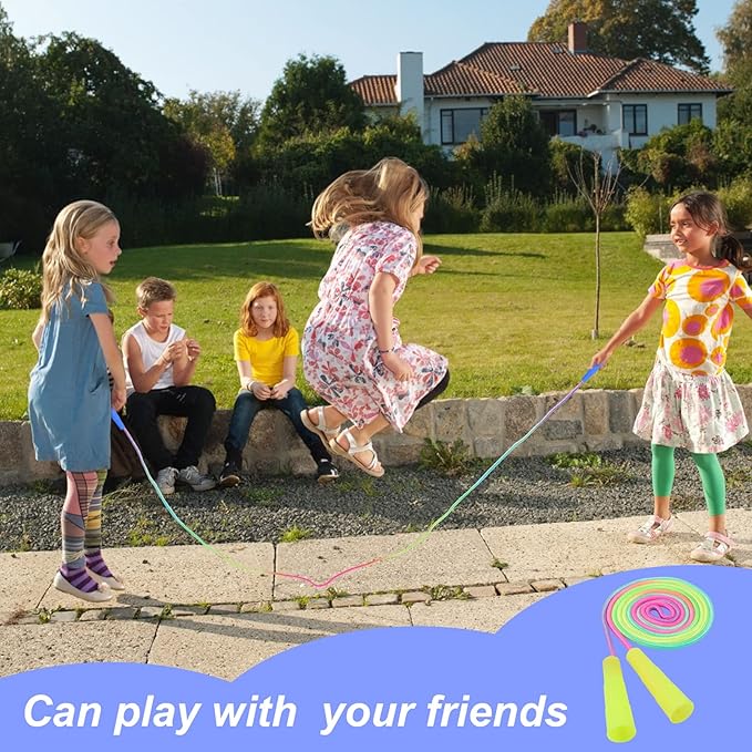 Kids Jump Rope,20 Pack Rainbow Jump Rope Set,7.2 Ft Adjustable Skipping Rope,Durable Jump Ropes with Plastic Handles,Vibrant Jumping Ropes for Outdoor Fun Exercise Fitness Activity Party Favors(20)