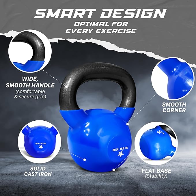 Yes4All Kettlebell, 5-100 LB Vinyl Coated Cast Iron Strength Training Kettlebells for Home Gym Exercises, Fitness, Full Body Workout Equipment, Push Ups, and Grip Strength
