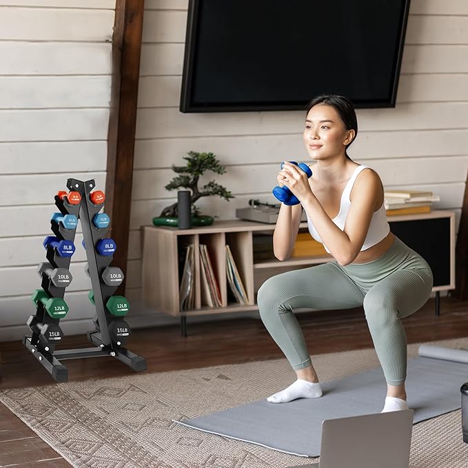 HolaHatha 2, 3, 5, 8, and 10 Pound Neoprene Dumbbell Free Hand Weight Set with Rack, Ideal for Home Exercises to Gain Tone and Definition, Pastel