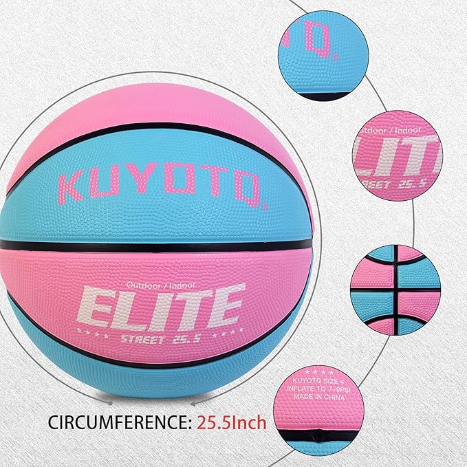 KUYOTQ Kids Toddler Youth Adult Size 3/4/5/6/7 Basketball 22/25.5/27.5/28.5/29.5" Thickened Rubber or Faux Leather Basketball for Boys Girls (Deflated)